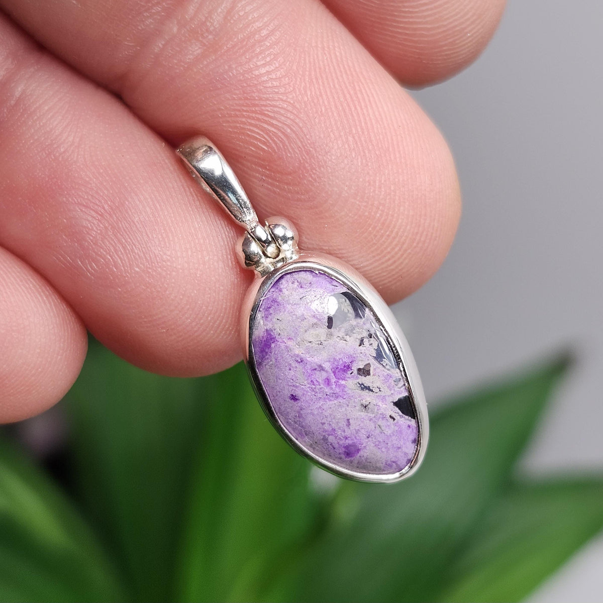 Sugilite Crystal Pendant, Sterling Silver (25x11mm)