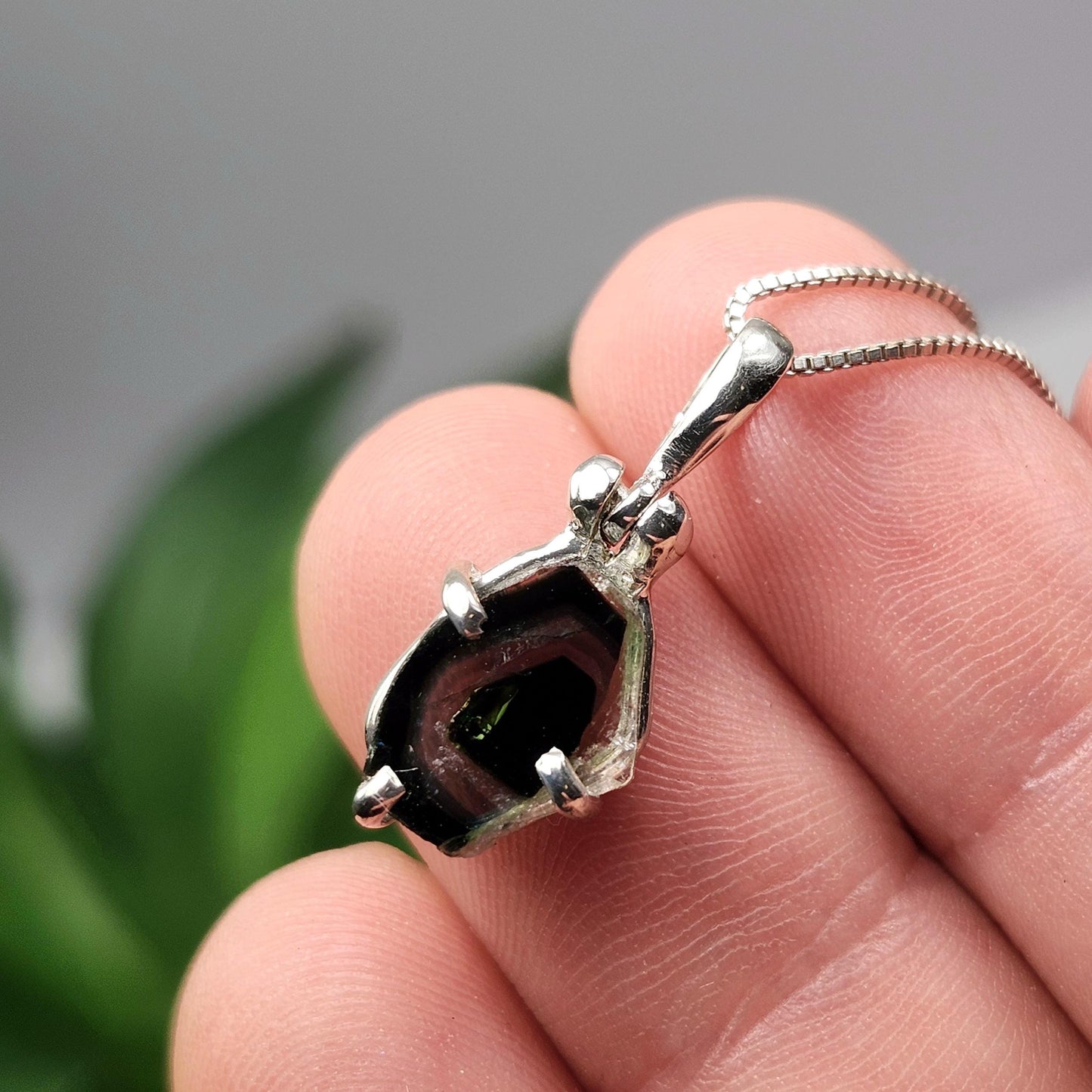 Blue Tourmaline Slice Pendant, Sterling Silver Tourmaline Crystal Necklace