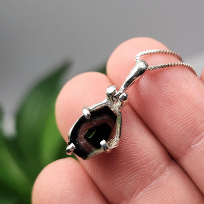 Blue Tourmaline Slice Pendant, Sterling Silver Tourmaline Crystal Necklace