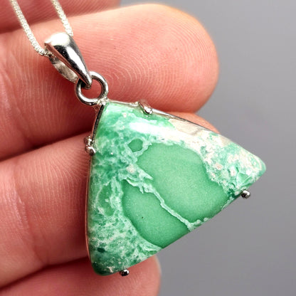 Variscite Pendant, Sterling Silver Polished Variscite Crystal Necklace