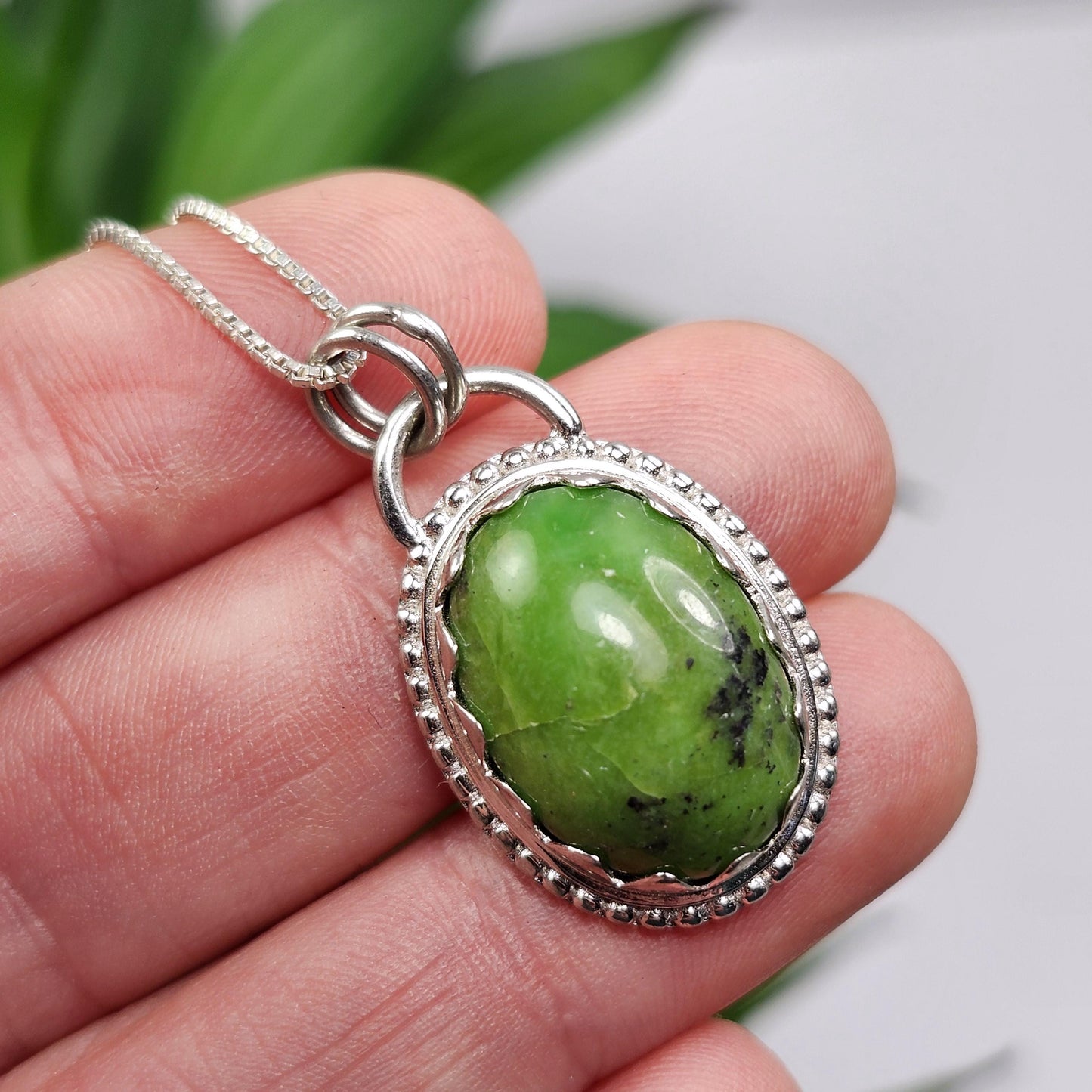 Natural Green Turquoise Pendant, Sterling Silver Turquoise Necklace