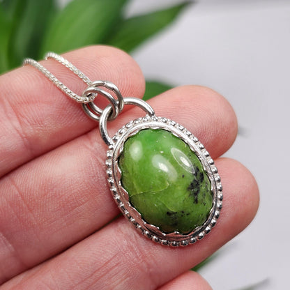 Natural Green Turquoise Pendant, Sterling Silver Turquoise Necklace
