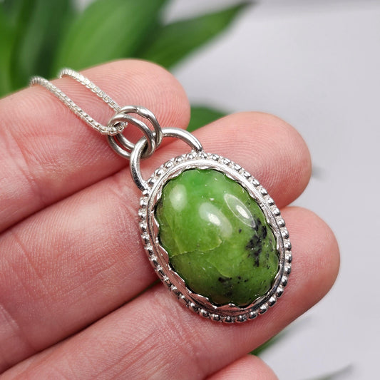 Natural Green Turquoise Pendant, Sterling Silver Turquoise Necklace