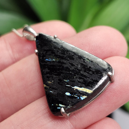 GREENLAND Nuummite Pendant, Sterling Silver Authentic Nuummite Necklace