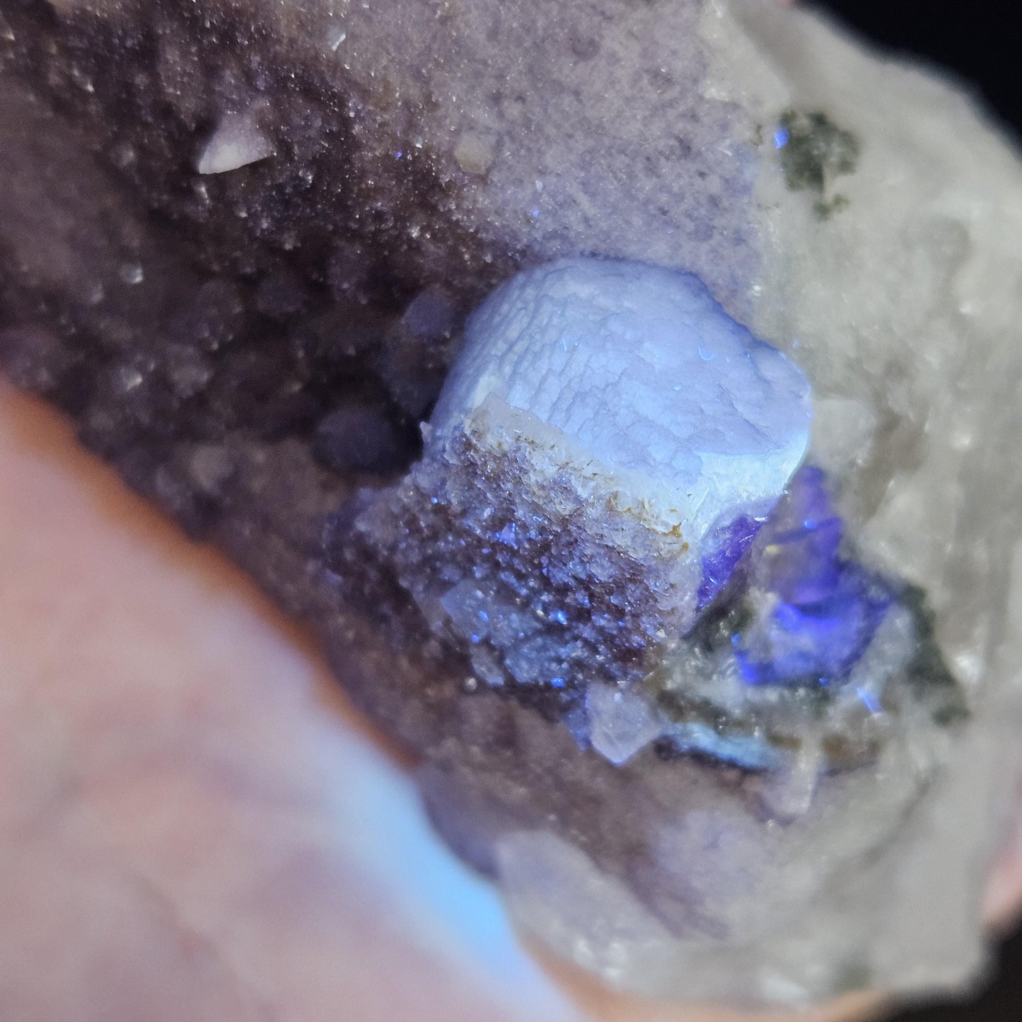 Twinned Purple Fluorite on Candle Quartz from Inner Mongolia, 231g