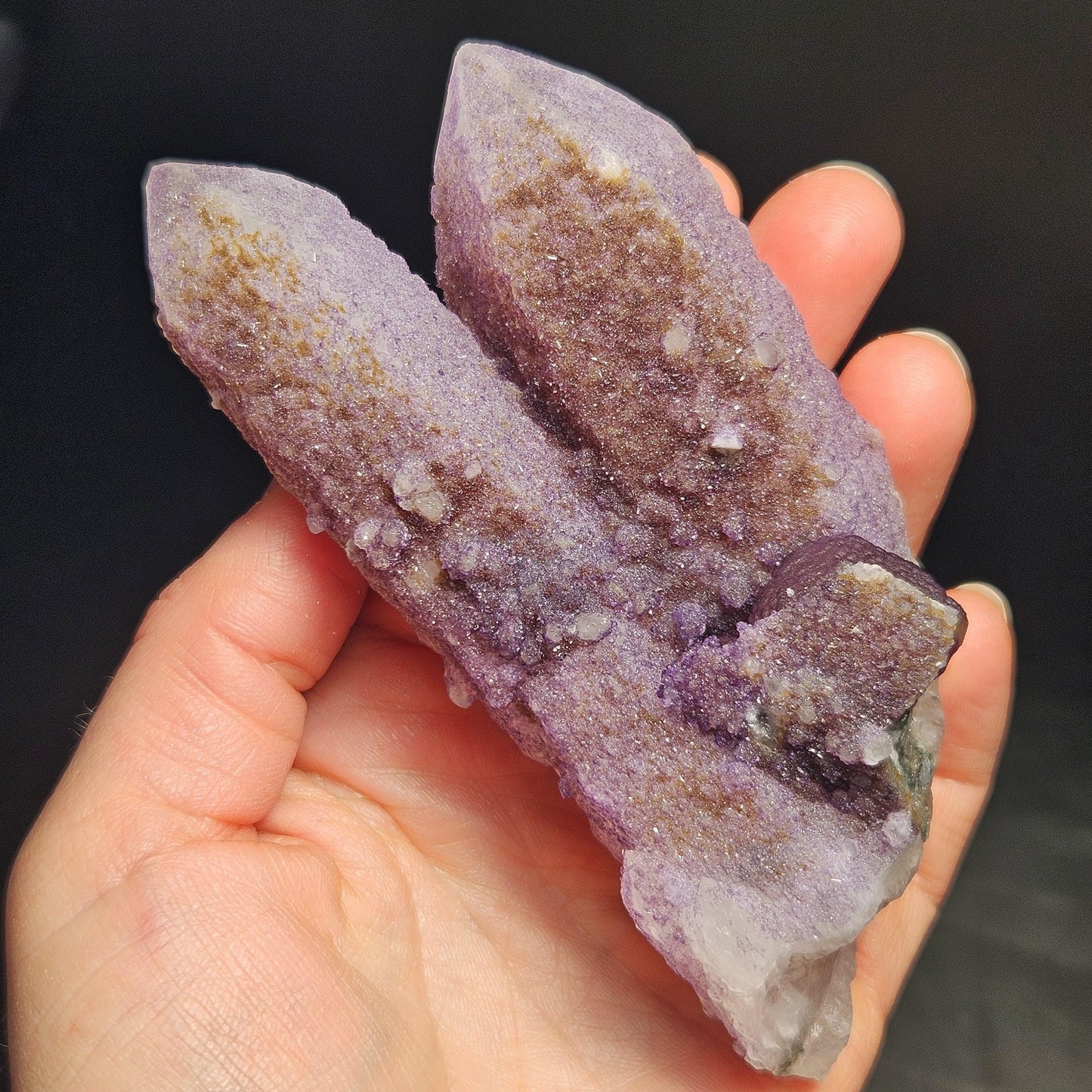 Twinned Purple Fluorite on Candle Quartz from Inner Mongolia, 231g