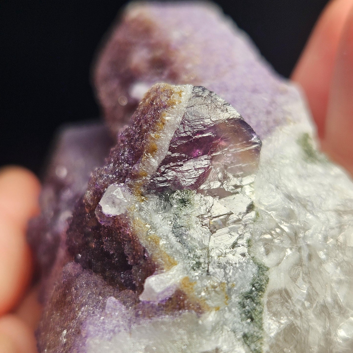 Twinned Purple Fluorite on Candle Quartz from Inner Mongolia, 231g