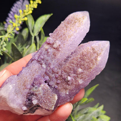 Twinned Purple Fluorite on Candle Quartz from Inner Mongolia, 231g
