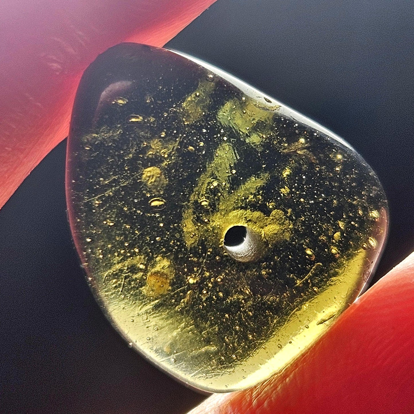 Moldavite Bead 1.9g, Polished with Visible Bubbles and Lechatelierites