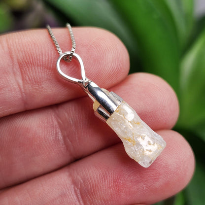 Polished Phenacite Pendant, Nigerian Phenakite Crystal Sterling Silver Necklace