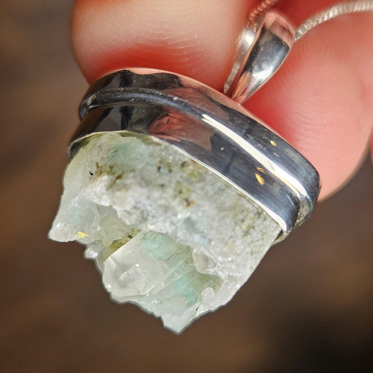 Ajoite Phantom in Quartz Cluster Pendant, South African Ajoite Crystal Necklace