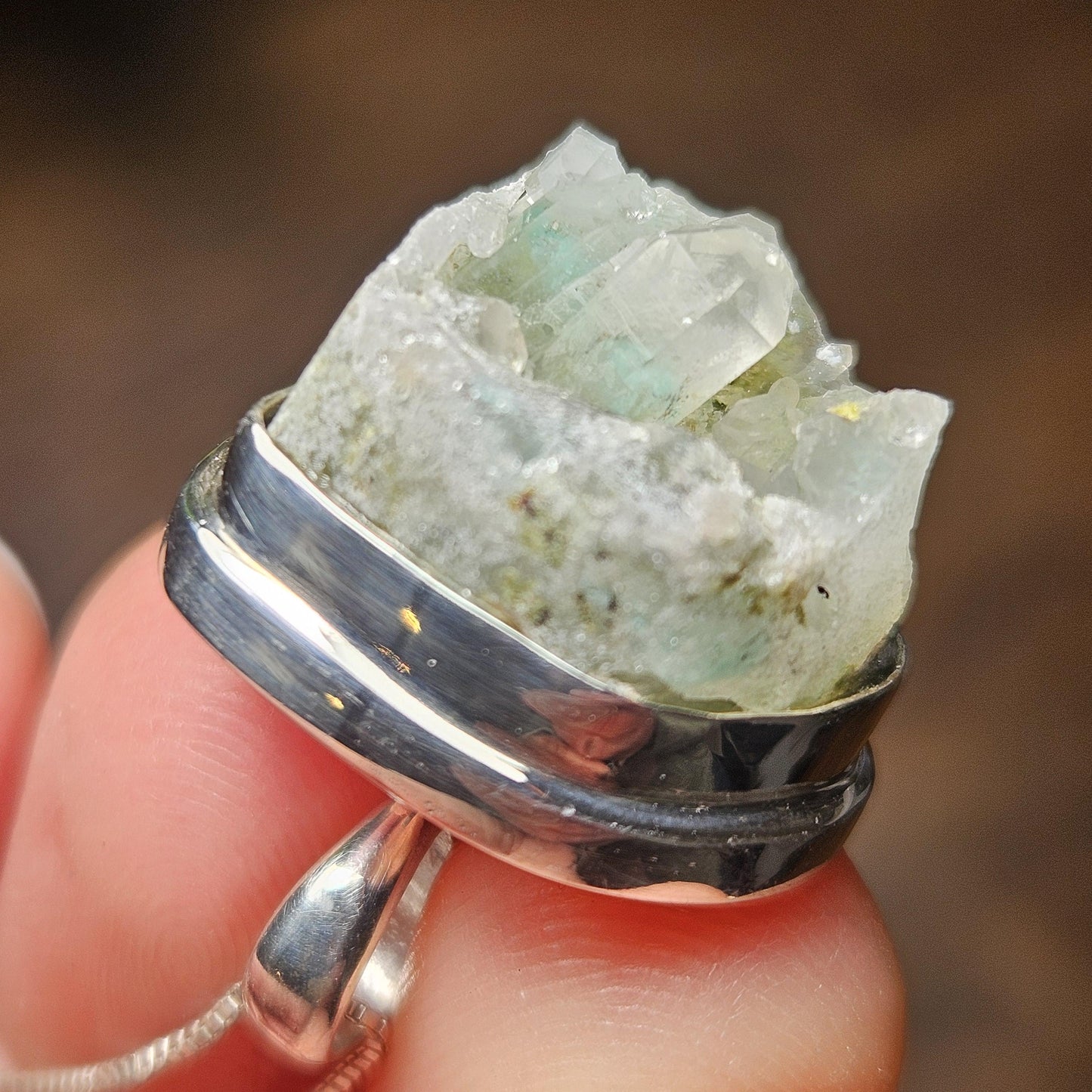 Ajoite Phantom in Quartz Cluster Pendant, South African Ajoite Crystal Necklace