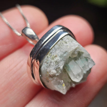Ajoite Phantom in Quartz Cluster Pendant, South African Ajoite Crystal Necklace