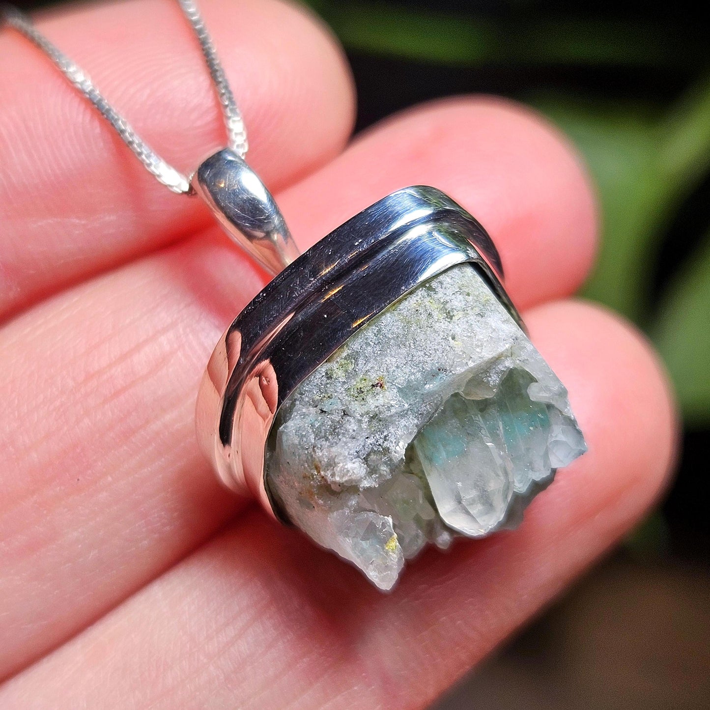 Ajoite Phantom in Quartz Cluster Pendant, South African Ajoite Crystal Necklace