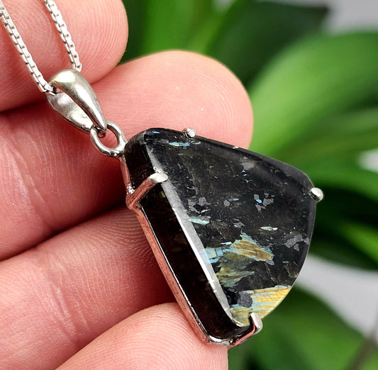 Greenland Nuummite Pendant, Sterling Silver Authentic Nuummite Necklace