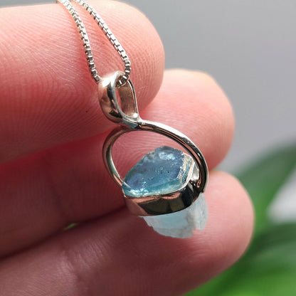 Blue Tourmaline Pendant, Sterling Silver Terminated Tourmaline Necklace