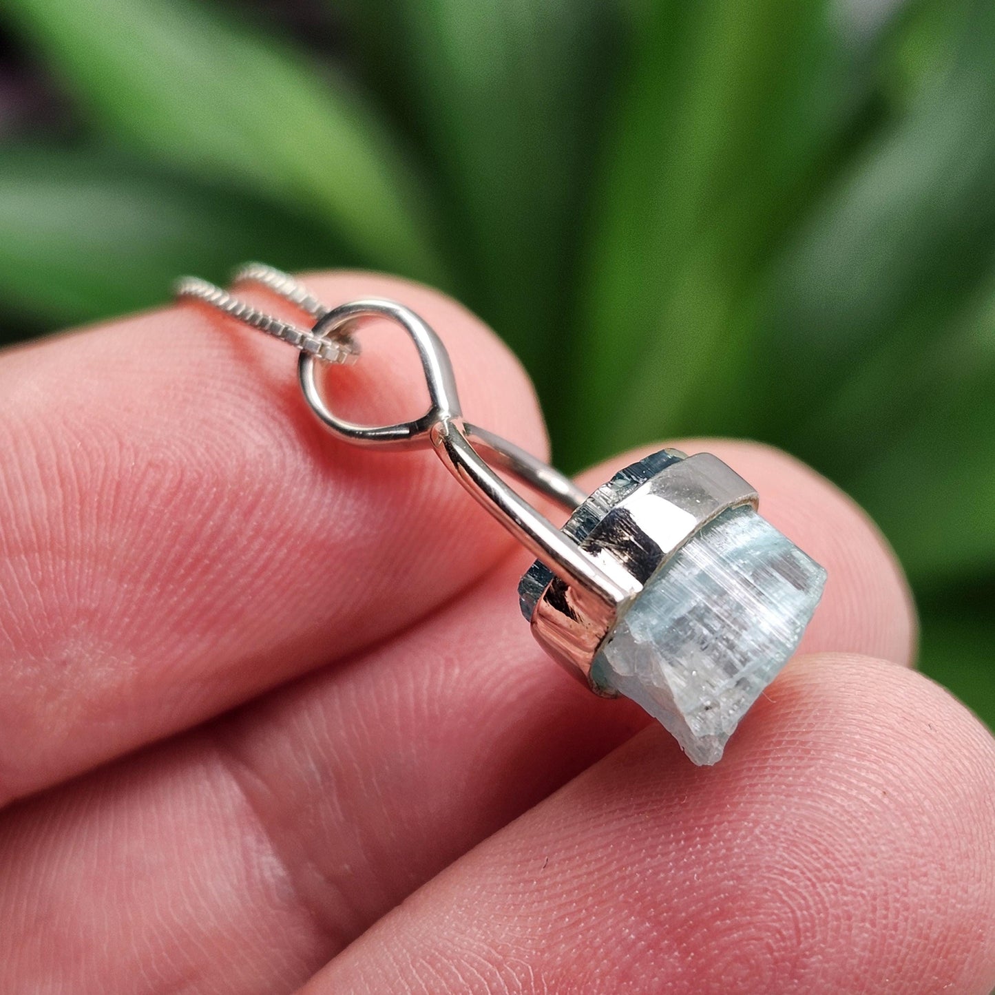 Blue Tourmaline Pendant, Sterling Silver Terminated Tourmaline Necklace