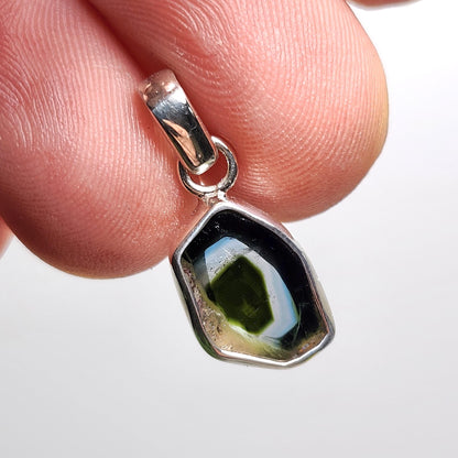 Blue Watermelon Tourmaline Slice Pendant, Sterling Silver Tourmaline Crystal Necklace