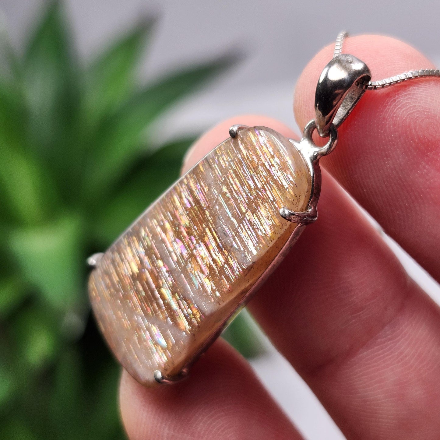 Rainbow Lattice Sunstone Pendant, Sterling Silver Sunstone Necklace