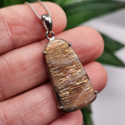 Rainbow Lattice Sunstone Pendant, Sterling Silver Sunstone Necklace