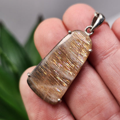Rainbow Lattice Sunstone Pendant, Sterling Silver Sunstone Necklace
