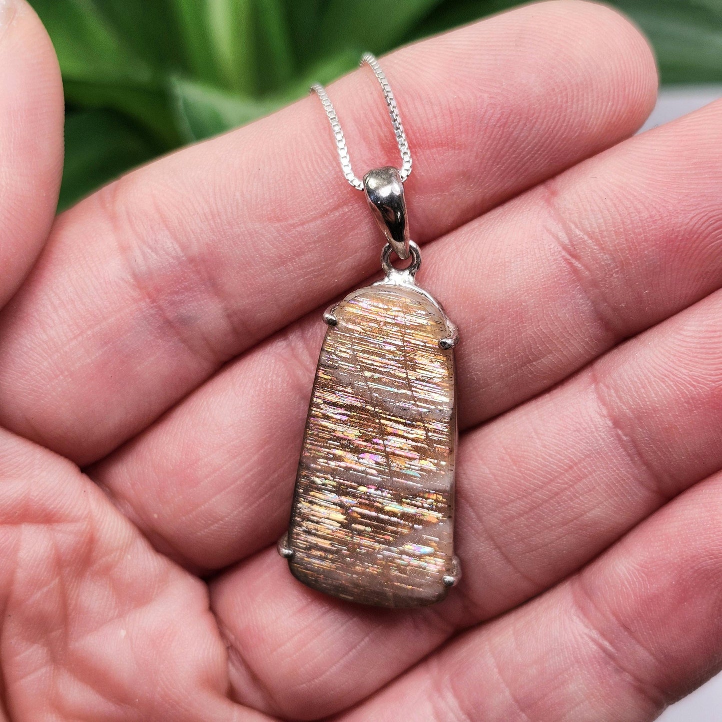 Rainbow Lattice Sunstone Pendant, Sterling Silver Sunstone Necklace