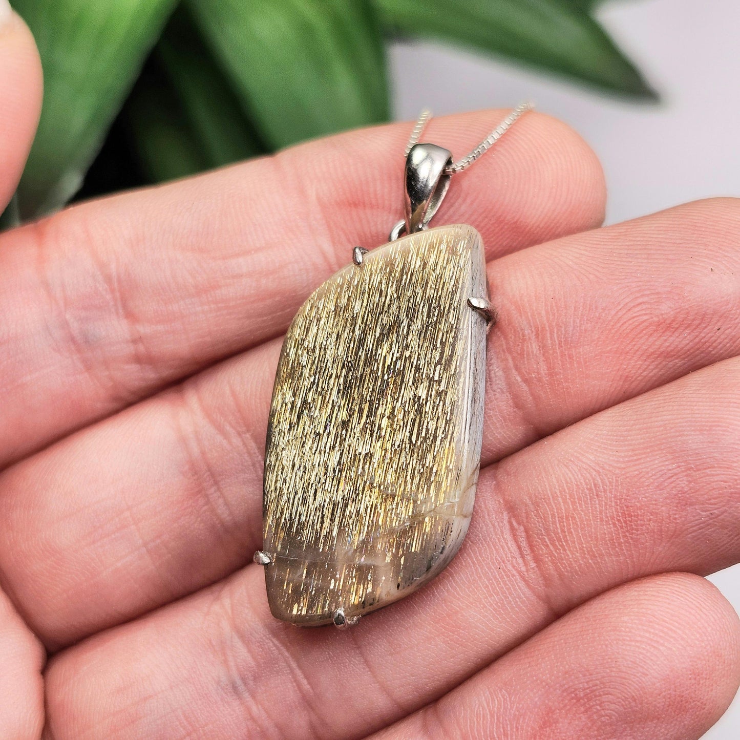 Lattice Sunstone Pendant, Sterling Silver Polished Sunstone Necklace