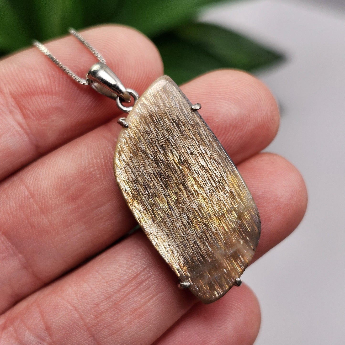 Lattice Sunstone Pendant, Sterling Silver Polished Sunstone Necklace