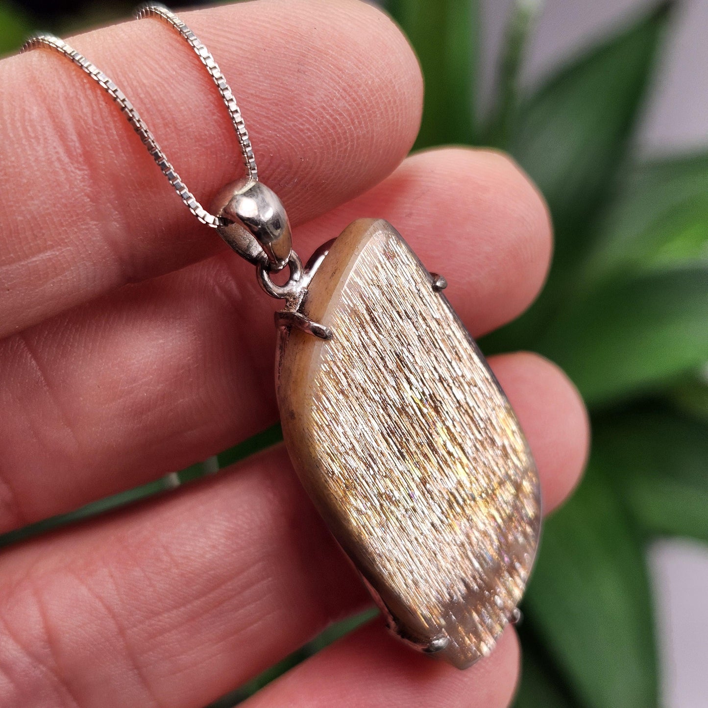 Lattice Sunstone Pendant, Sterling Silver Polished Sunstone Necklace