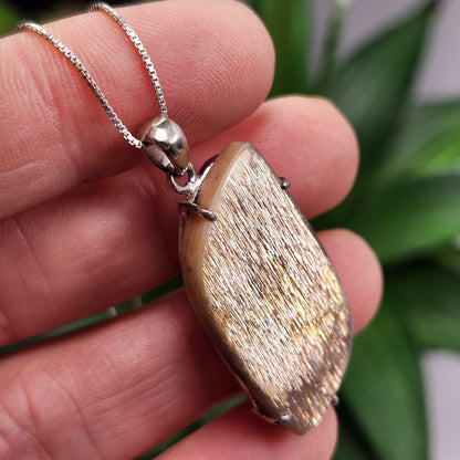 Lattice Sunstone Pendant, Sterling Silver Polished Sunstone Necklace