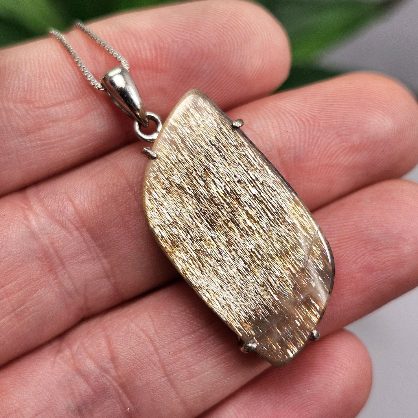 Lattice Sunstone Pendant, Sterling Silver Polished Sunstone Necklace