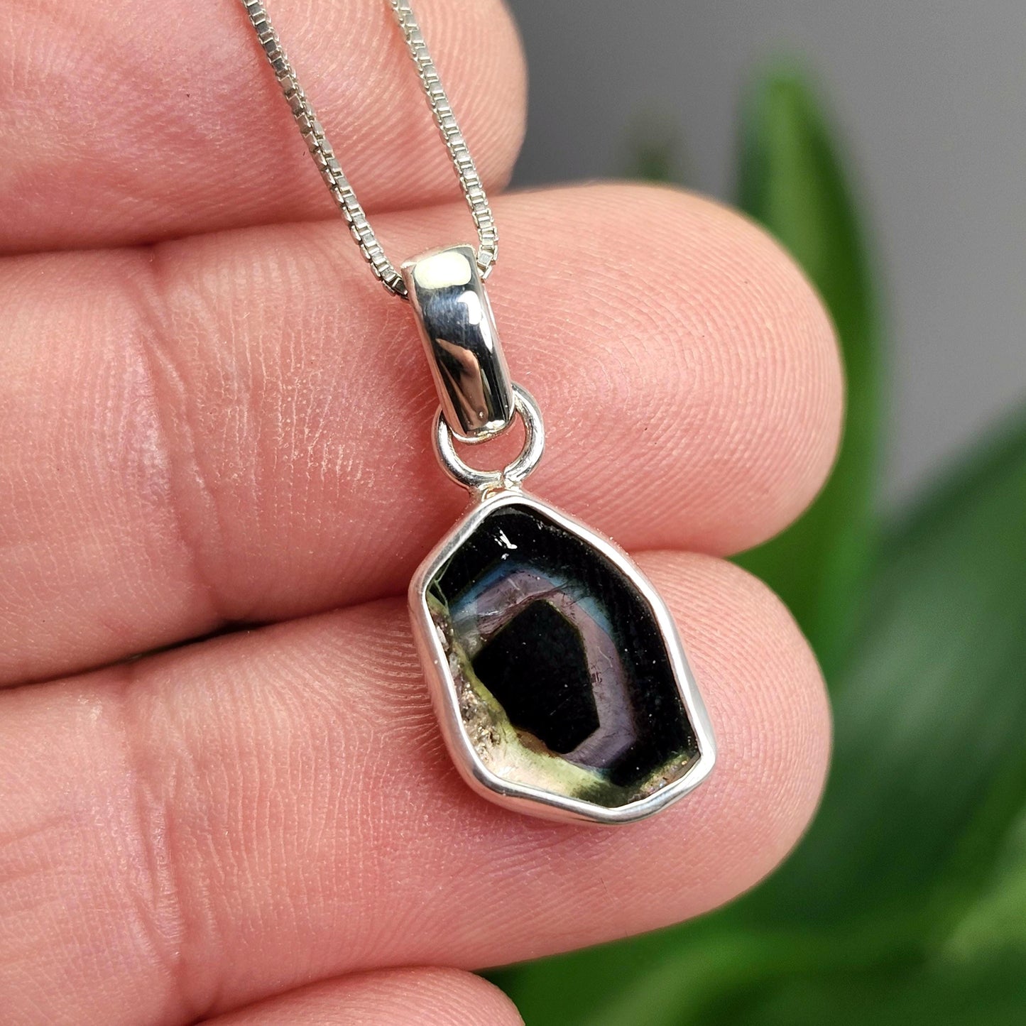 Blue Watermelon Tourmaline Slice Pendant, Sterling Silver Tourmaline Crystal Necklace