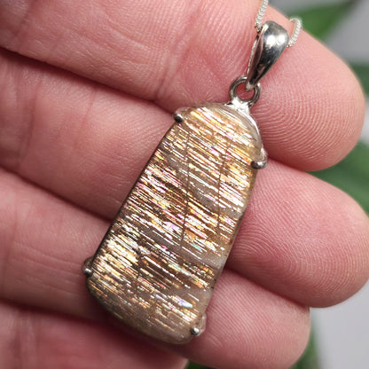 Rainbow Lattice Sunstone Pendant, Sterling Silver Sunstone Necklace