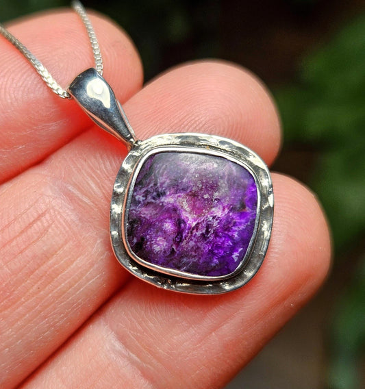 Sugilite Crystal Pendant, Purple Sugilite Sterling Silver Necklace