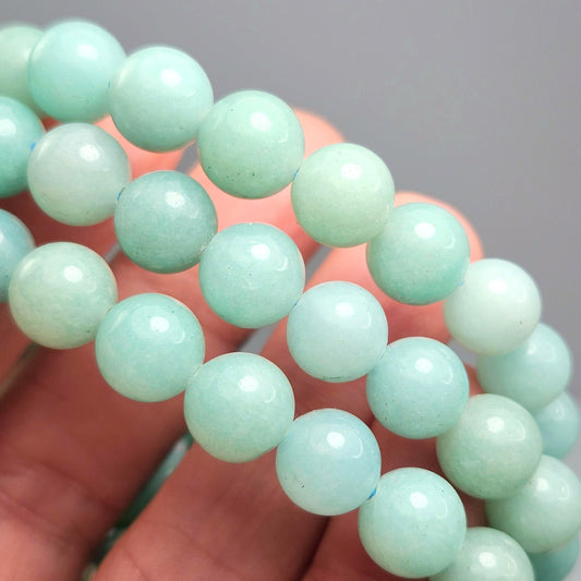 Amazonite Crystal Bracelet, Beaded Gemstone Jewelry (8mm Beads)