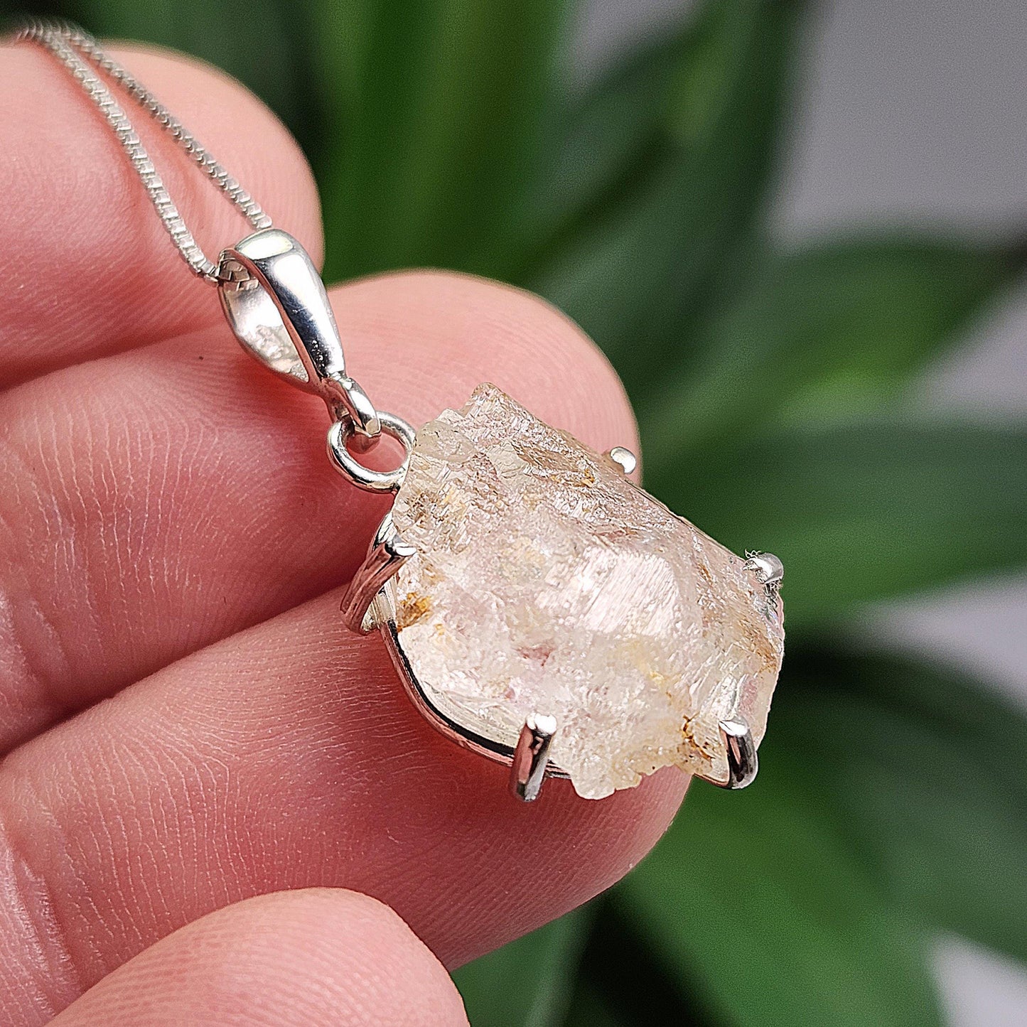 Etched Phenacite Pendant, Nigerian Phenakite Crystal Sterling Silver Necklace