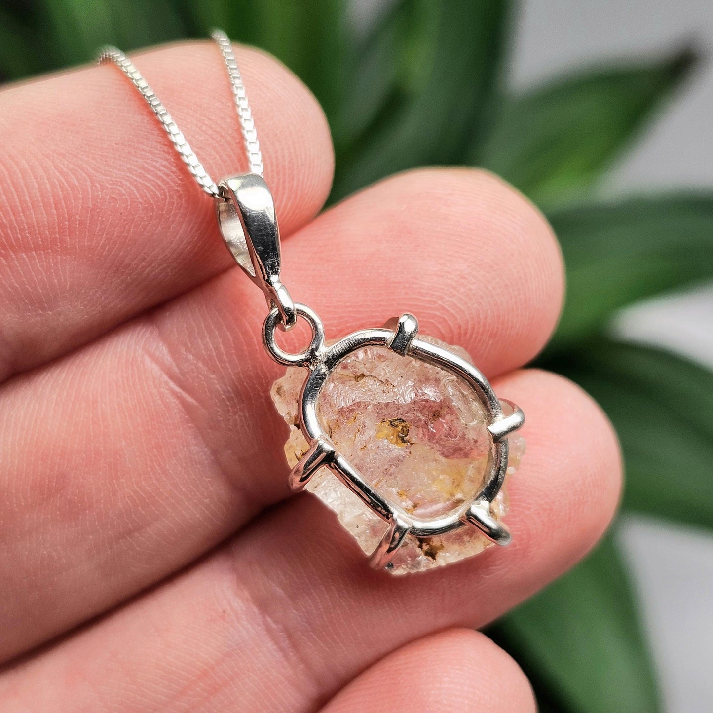 Etched Phenacite Pendant, Nigerian Phenakite Crystal Sterling Silver Necklace