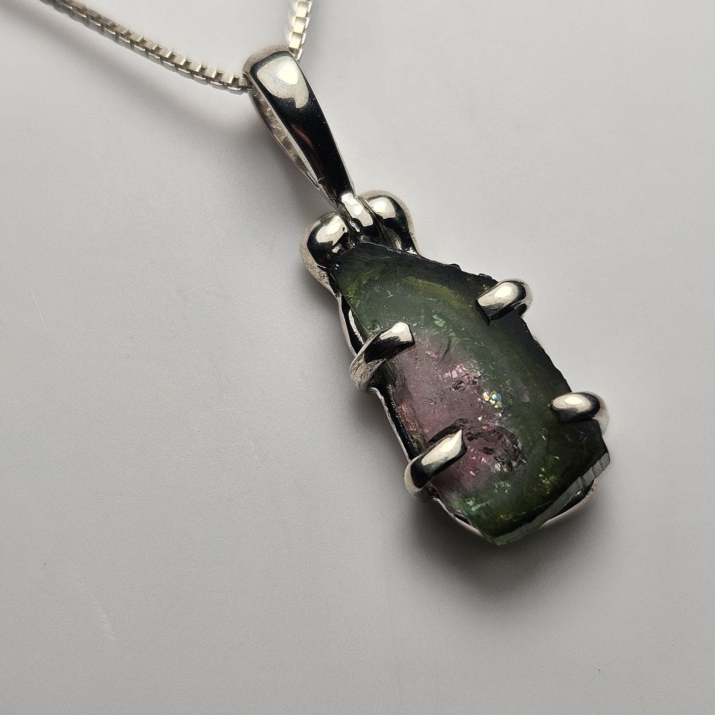 Watermelon Tourmaline Pendant, Sterling Silver Tourmaline Gemstone Necklace