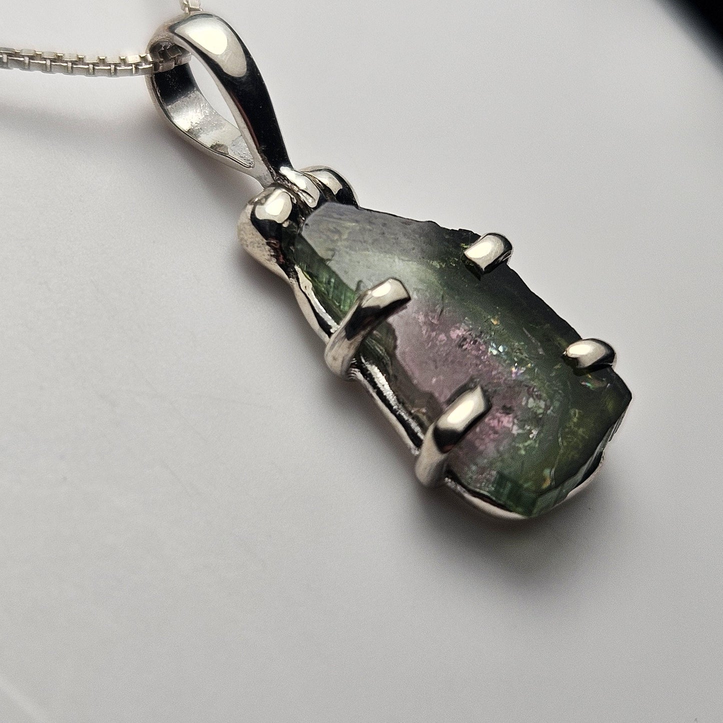 Watermelon Tourmaline Pendant, Sterling Silver Tourmaline Gemstone Necklace