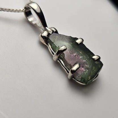 Watermelon Tourmaline Pendant, Sterling Silver Tourmaline Gemstone Necklace
