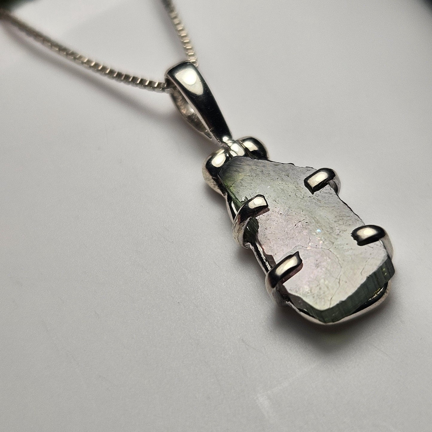Watermelon Tourmaline Pendant, Sterling Silver Tourmaline Gemstone Necklace