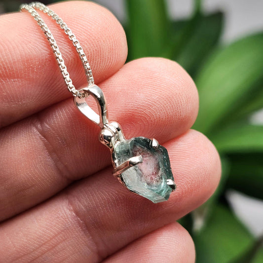 Blue Watermelon Tourmaline Pendant, Sterling Silver Tourmaline Necklace