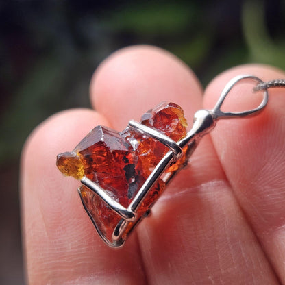 Orange Zincite Pendant, Sterling Silver Polish Zincite Crystal Necklace
