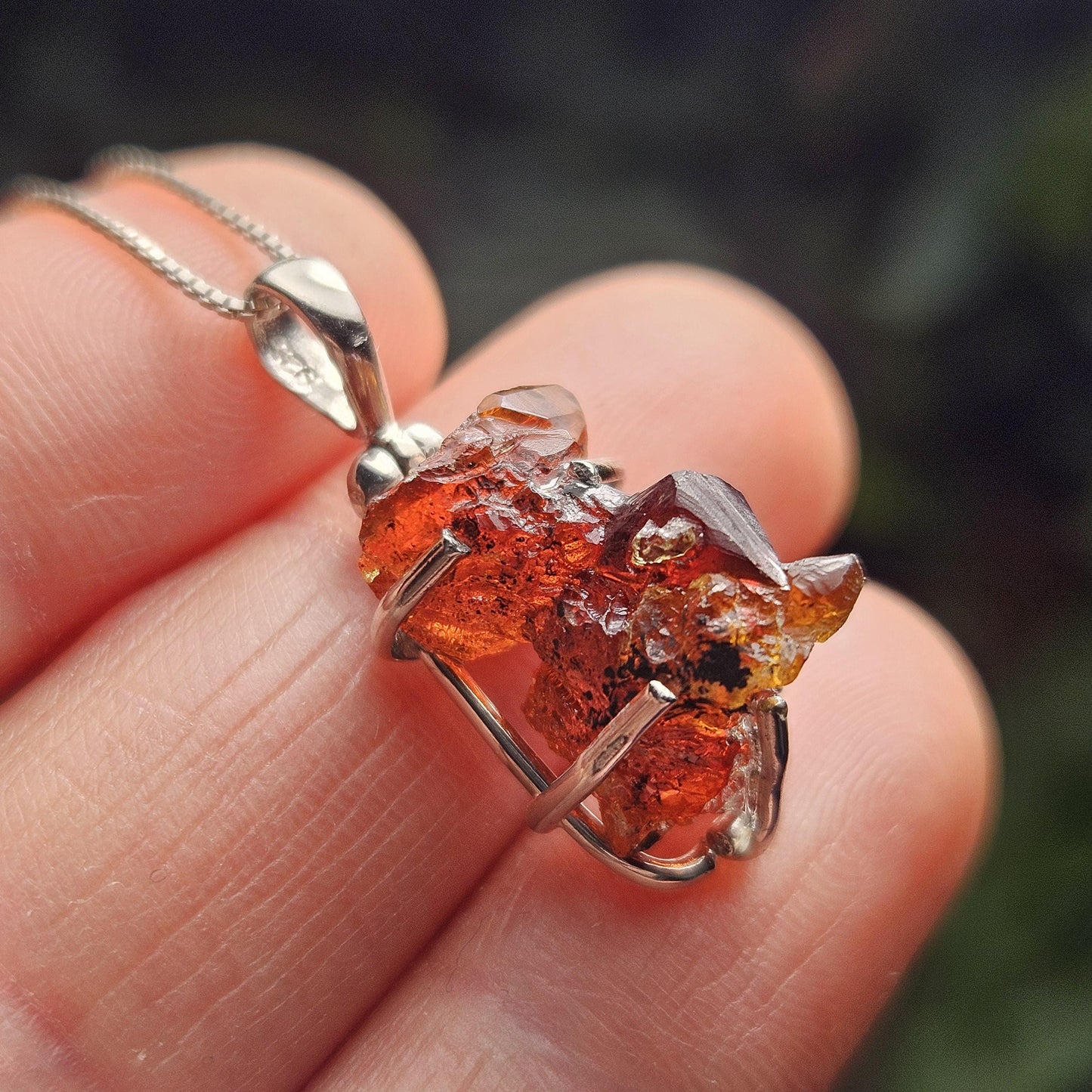 Orange Zincite Pendant, Sterling Silver Polish Zincite Crystal Necklace