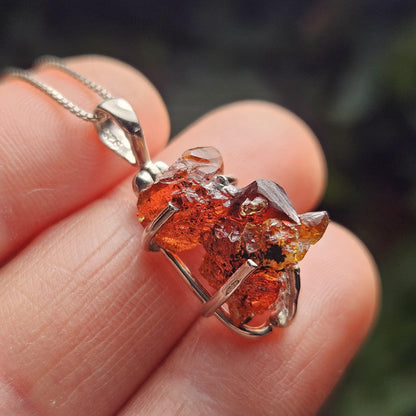 Orange Zincite Pendant, Sterling Silver Polish Zincite Crystal Necklace