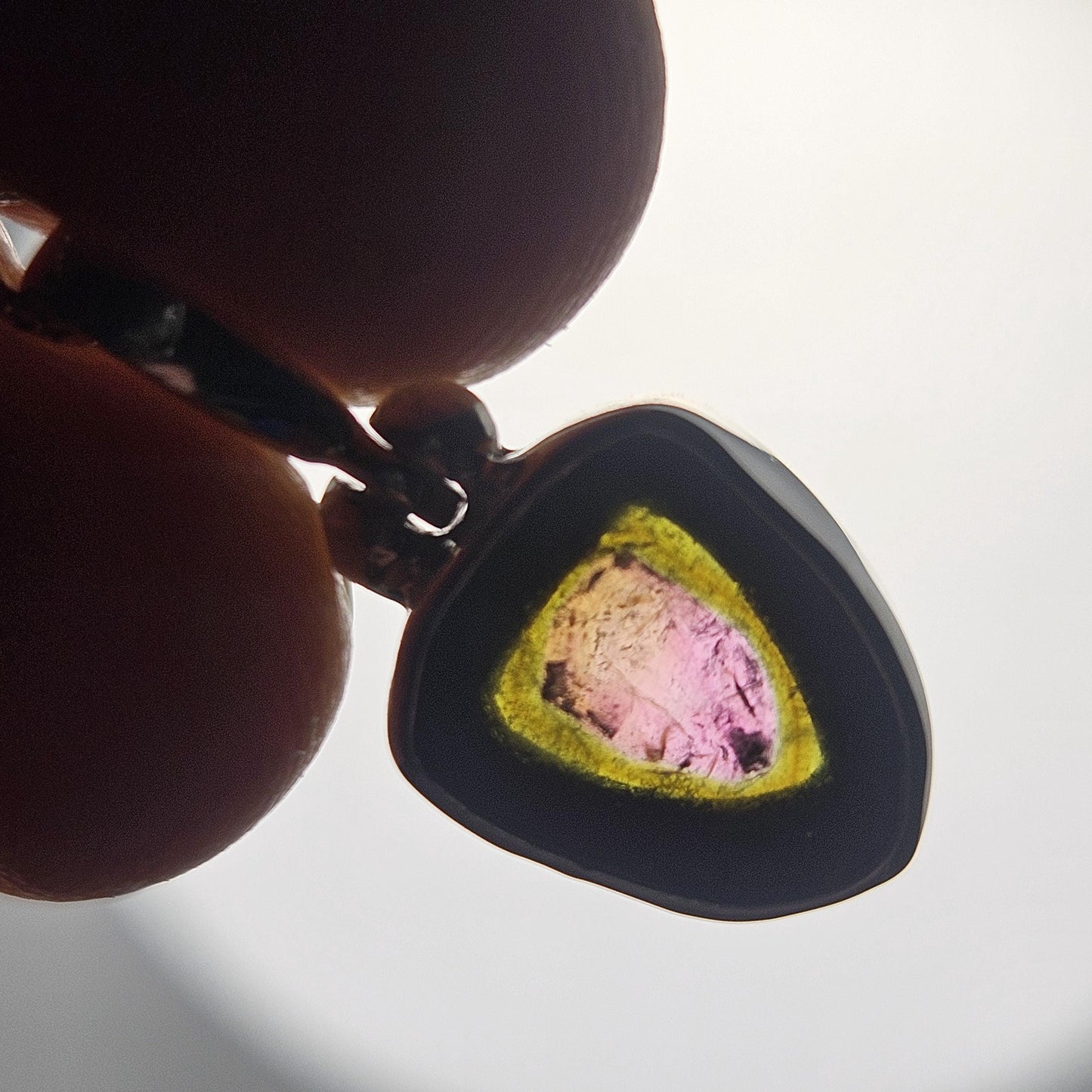 Watermelon Tourmaline Slice Pendant, Sterling Silver Tourmaline Necklace