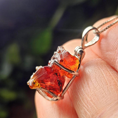 Orange Zincite Pendant, Sterling Silver Polish Zincite Crystal Necklace