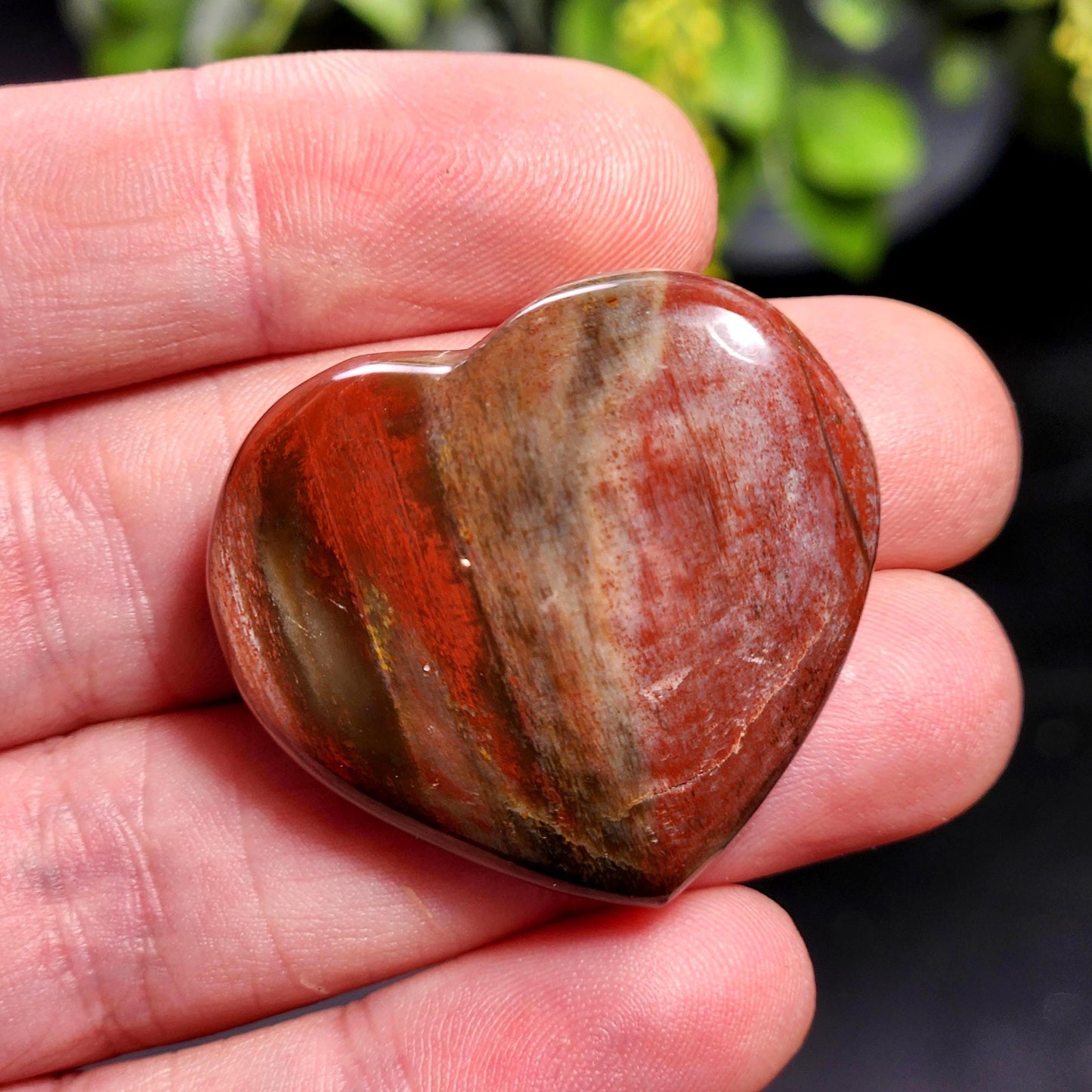 Petrified Wood Fossil Heart Carving, Agatized Wood Crystal Heart