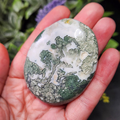 Moss Agate Palm Stone, Polished Moss Agate Crystal Specimen
