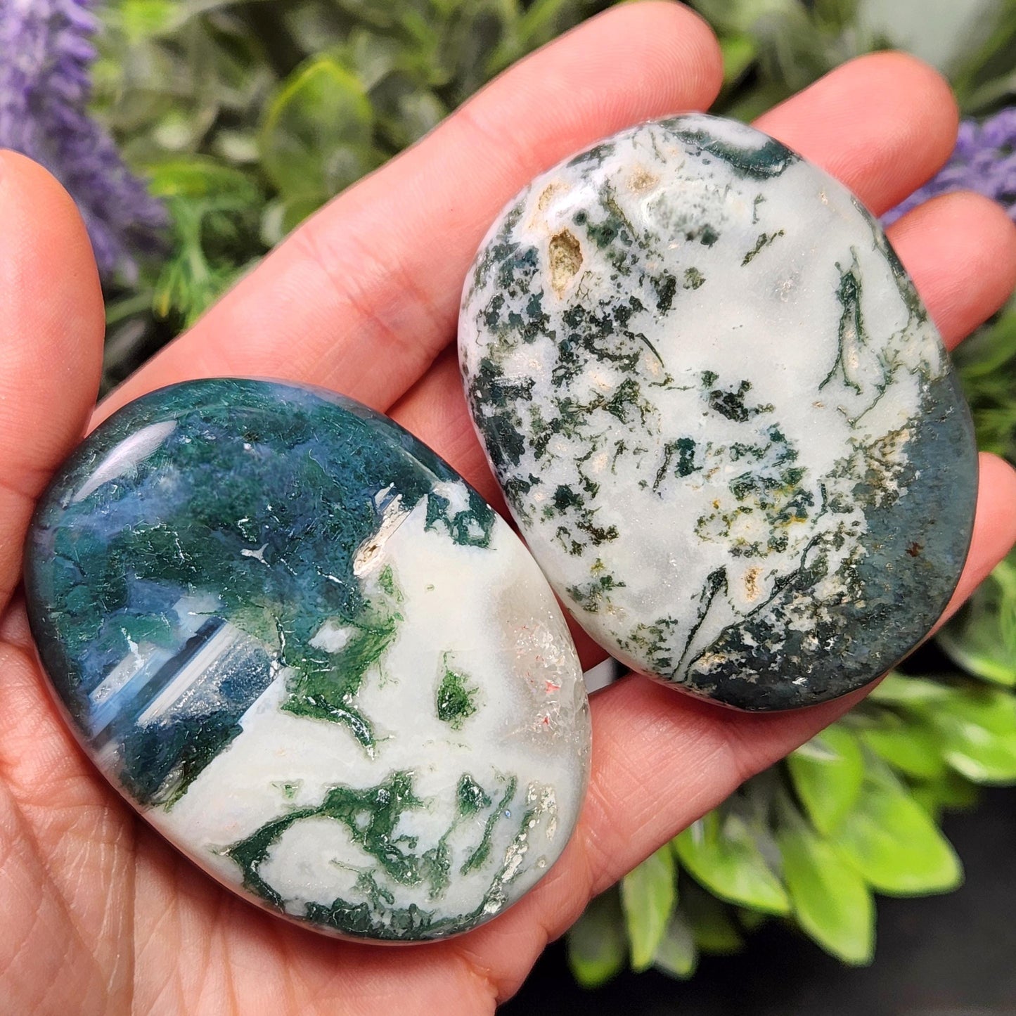 Moss Agate Palm Stone, Polished Moss Agate Crystal Specimen